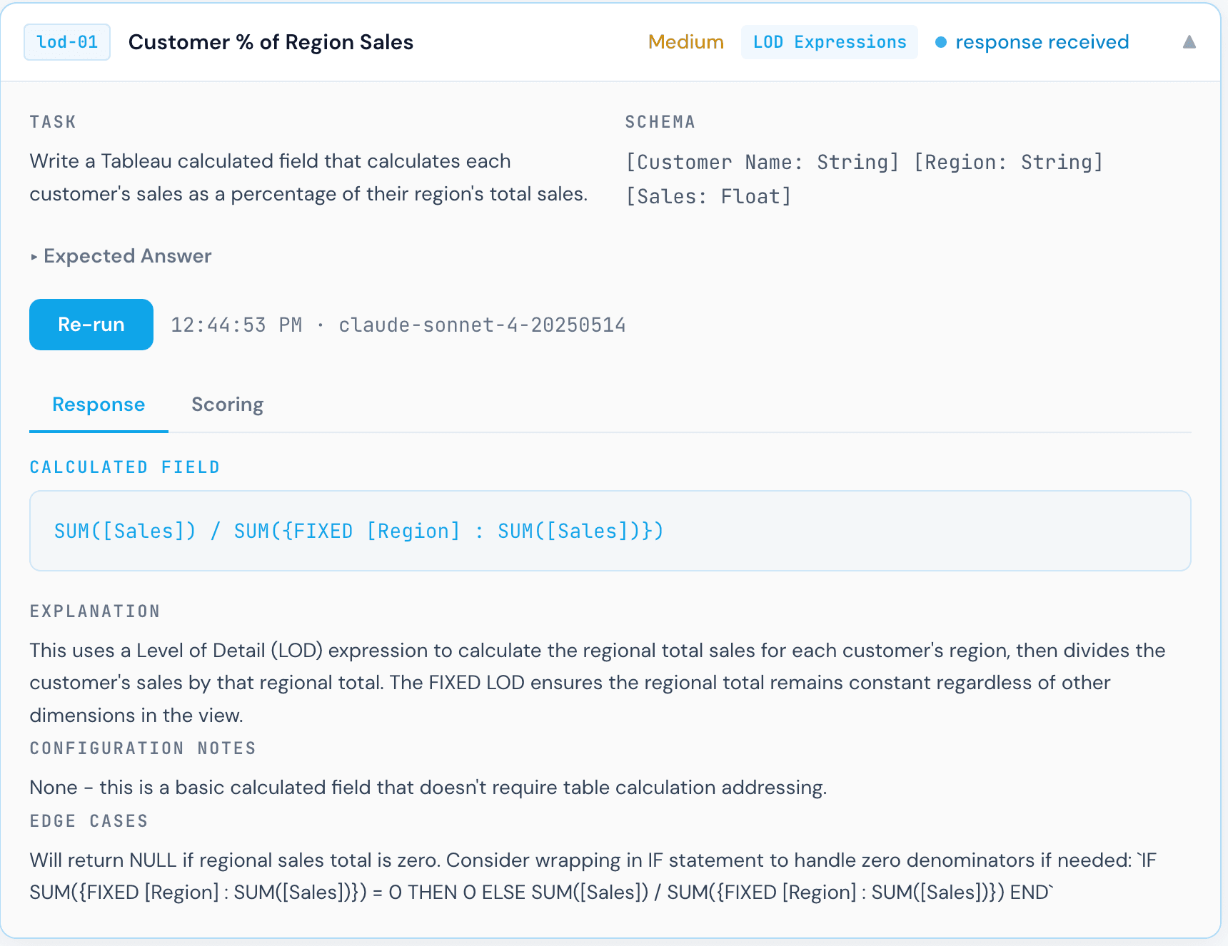 Claude Sonnet 4 response for Customer % of Region Sales