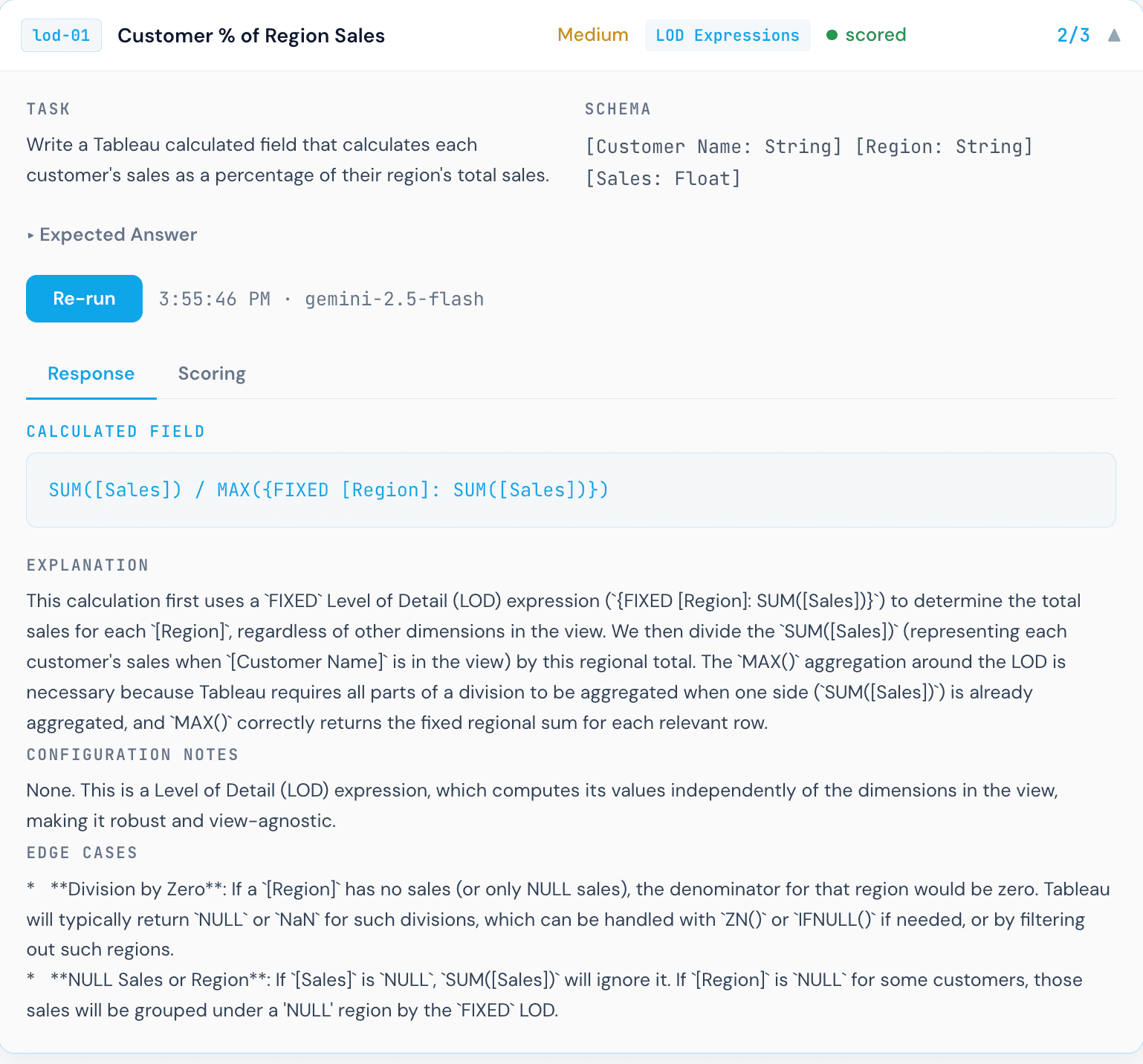 Gemini 2.5 Flash response for Customer % of Region Sales